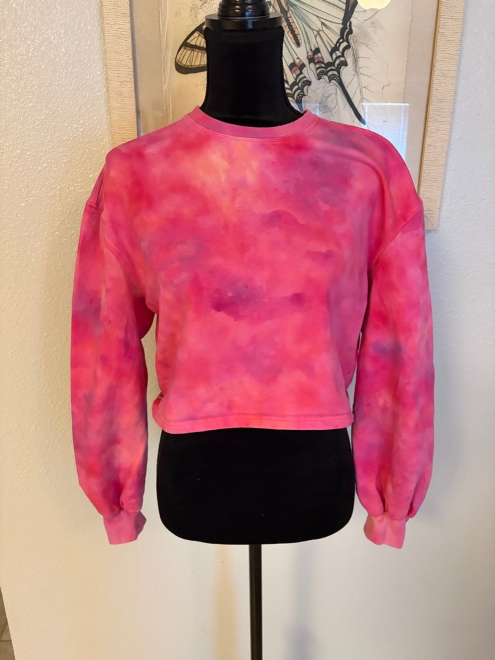 IVL Collective Cropped Pink Tie-Dye Crewneck Sweatshirt Size 4 NWOT